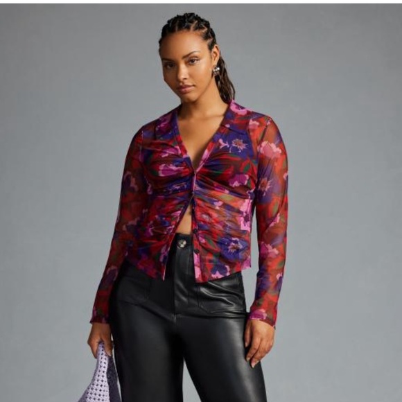Maeve by AnthropologieSheer Ruched Buttondown Blouse - Picture 1 of 8